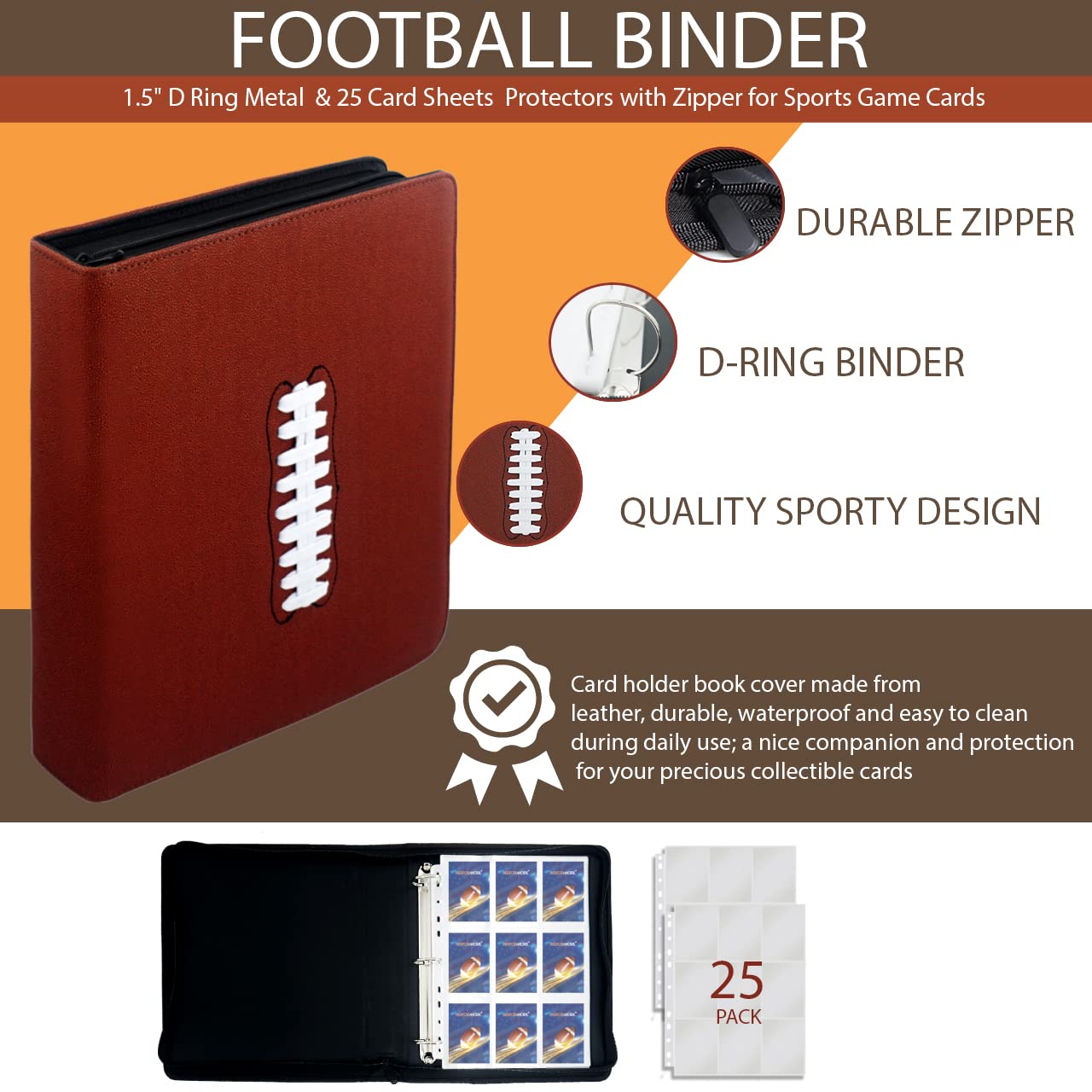 Raccoglitore di carte da calcio, raccoglitore di carte con 9 tasche per carte collezionabili sportive, include 25 fogli di protezione