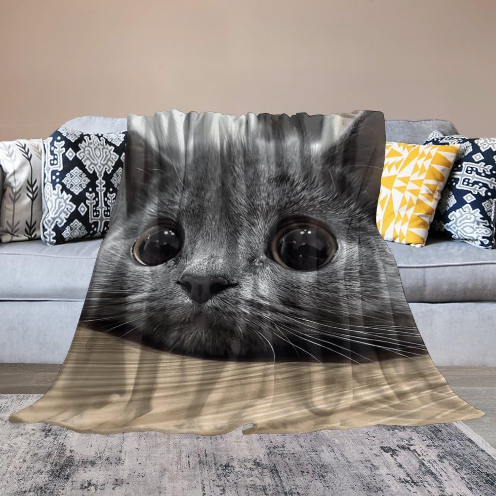 Couverture plaid grand format en micro polaire 152x203 cm avec motif de grands yeux pour lit et canapé
