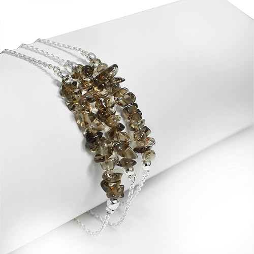 Miniatura 3 de Gempires Natural Smoky Quartz Chips Bar Bracelet, Energy Healing Crystals, Birthday, Gift for Her, Gemstone Jewelry 8 inch AA+ Quality (Smoky Quartz)
