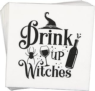 Drink Up Witches Napkins, Halloween Witches Birthday Party Decorations, Halloween Bachelorettte Party Decorations, Halloween Hocus Pocus Witch Theme Party Decorations (5 x 5 In, 30-Pack)