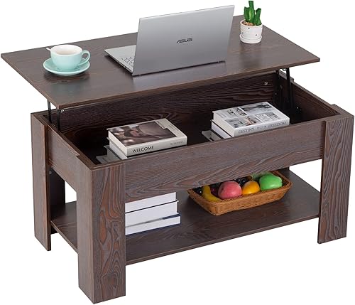 Miniatura 8 de FDW Mesa auxiliar con compartimento oculto y estante de almacenamiento, mesa elevadora de madera para el hogar, sala de estar, recepción, oficina