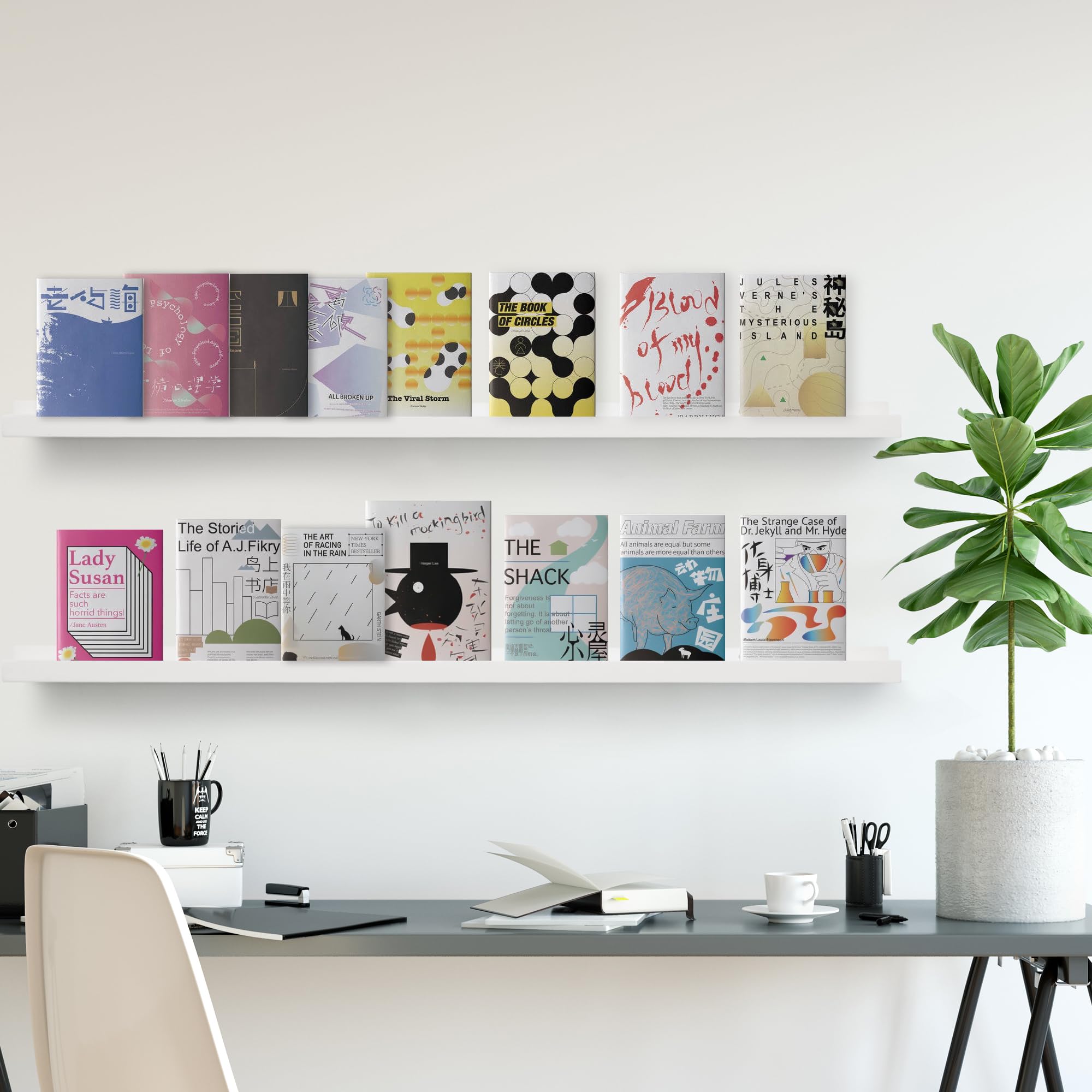Bilderleiste Regal,Wandregale für Bilder,Langes Schweberegal 4er Set,Großes Rustikales Holzrahmen-Regal für Schallplatten,Kinderzimmer Bücherregal Dekoration für Wohnzimmer Schlafzimmer,120 cm,Weiß