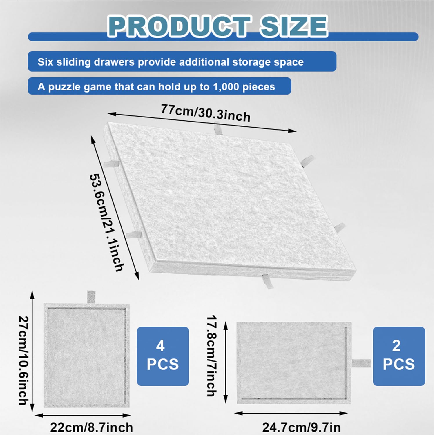 Mesa de puzle inclinable, 1000 piezas, mesa plegable con 6 cajones, con soporte de diseño 2 en 1 y tapa, rompecabezas de fieltro superligero, para puzles de hasta 1000 (gris)