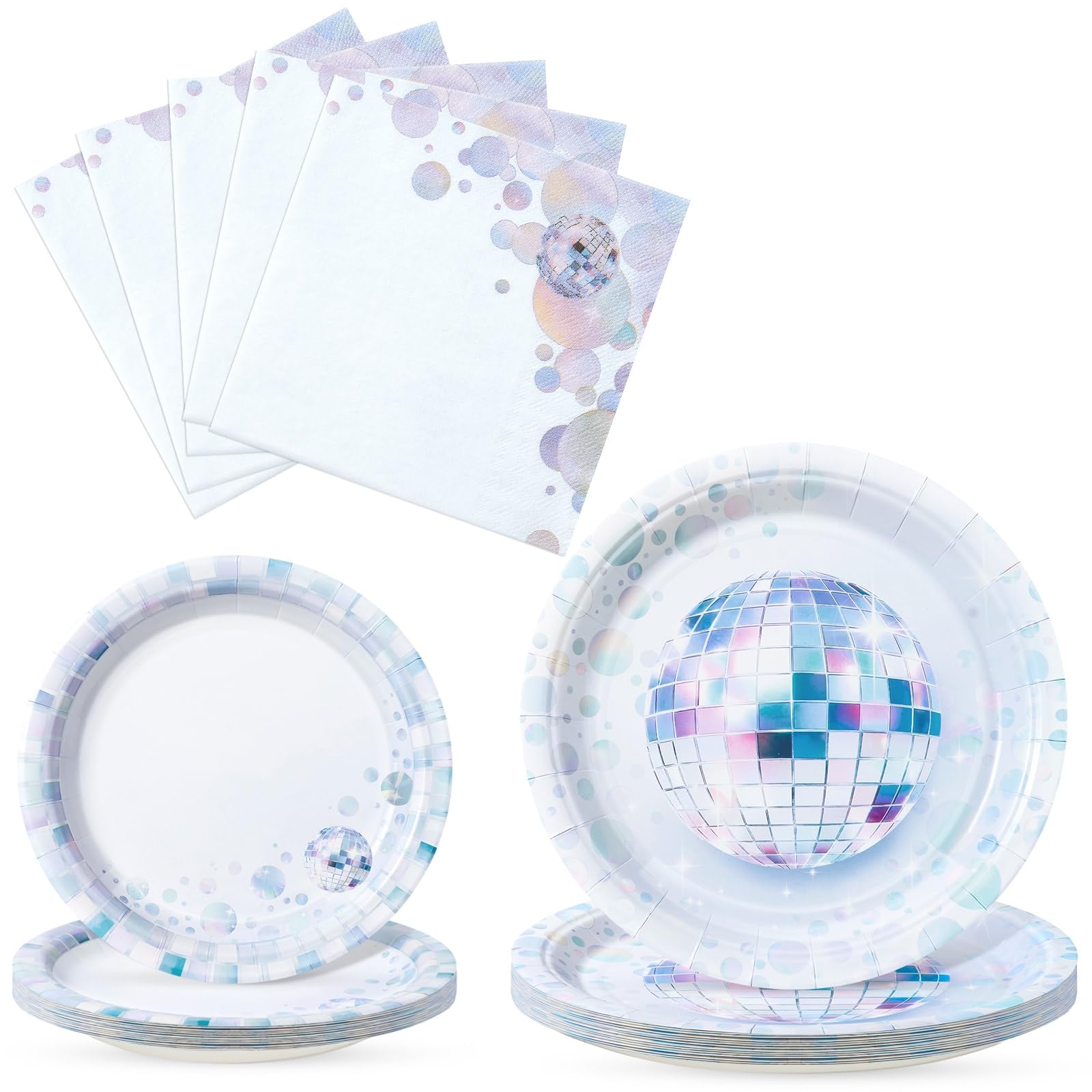 WERNNSAI Disco Party Decorations - 48PCS Disco Birthday Plates and Napkins