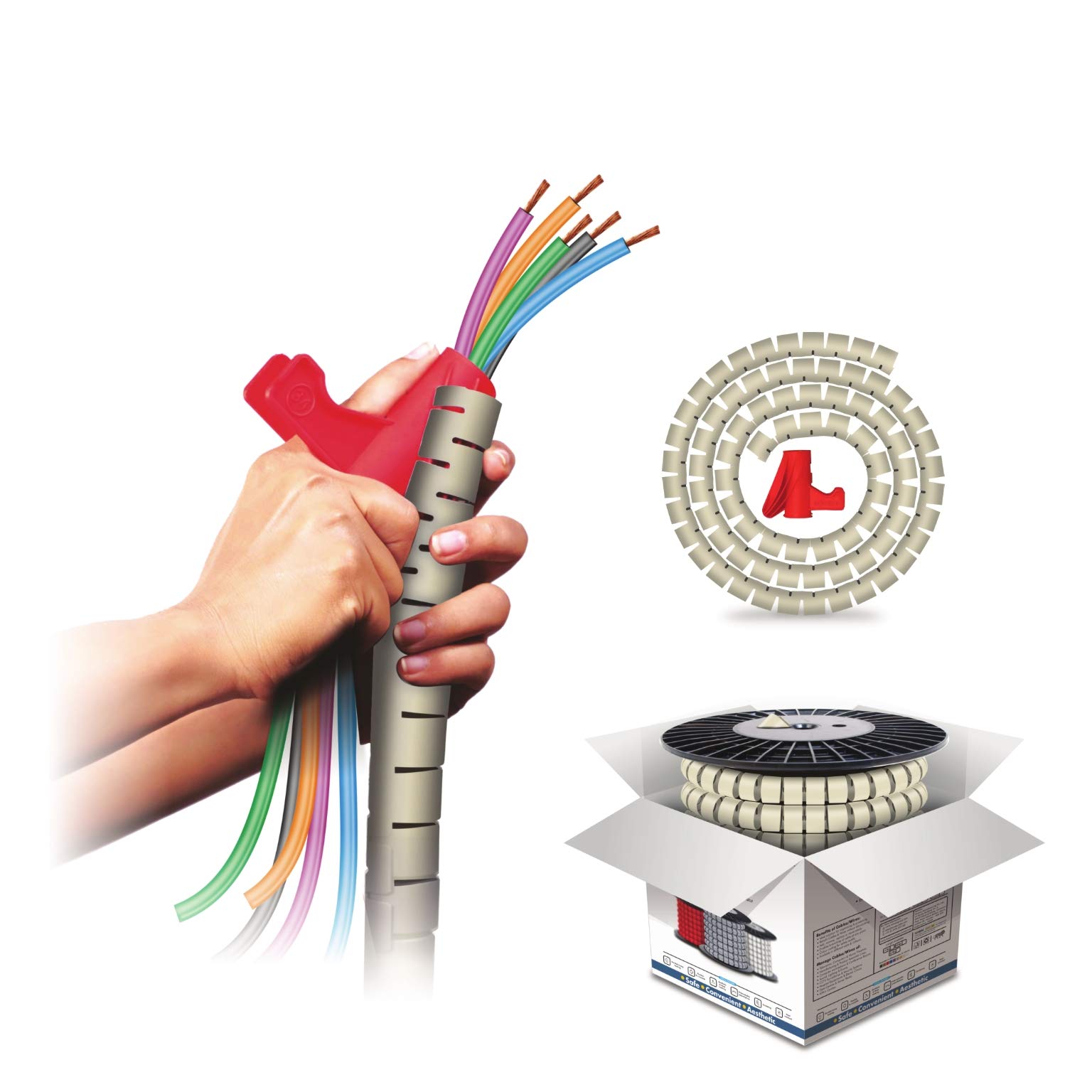 NOVEAU Safe-T 1st Cable, Wire Zipper, Ivory, Diameter 25 mm, Length 50 Meter, Cable Managment Cord Organizer Protector Hider Wrap Cover for PC, Office, Home Theater