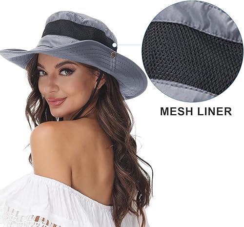 Miniatura 5 de ANOTHER CHOICE Sombrero de sol para mujer, ala ancha, transpirable, de nailon, para senderismo, verano, pesca, con cordón ajustable