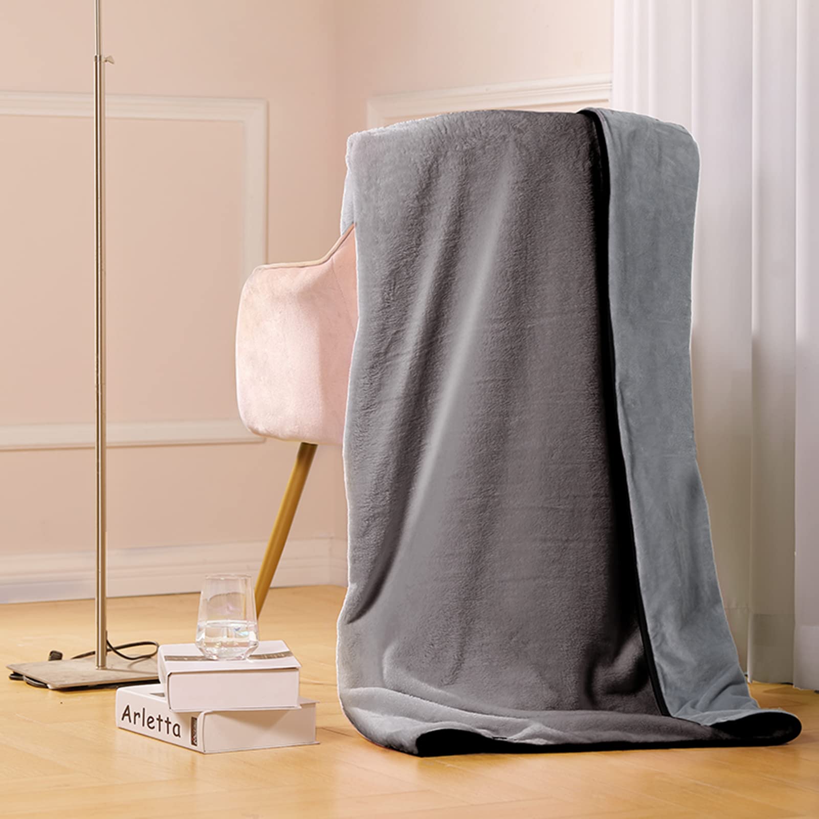 Manta calefactora eléctrica, portátil, suave, otoño invierno, manta calefactora profesional de grafeno con 3 niveles de calefacción y 4 horas de apagado automático, alimentación por USB, beige (rosa)
