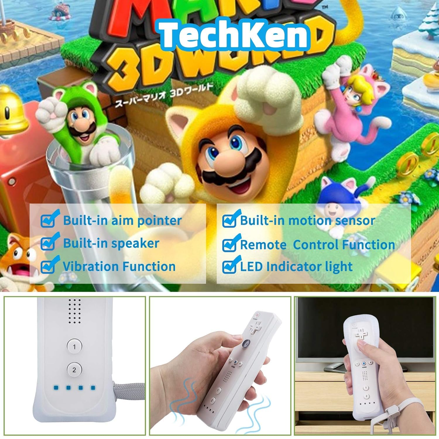 TechKen Pilot zdalnego sterowania z 2 kontrolerami WII z silikonowym etui, bez Motion Plus