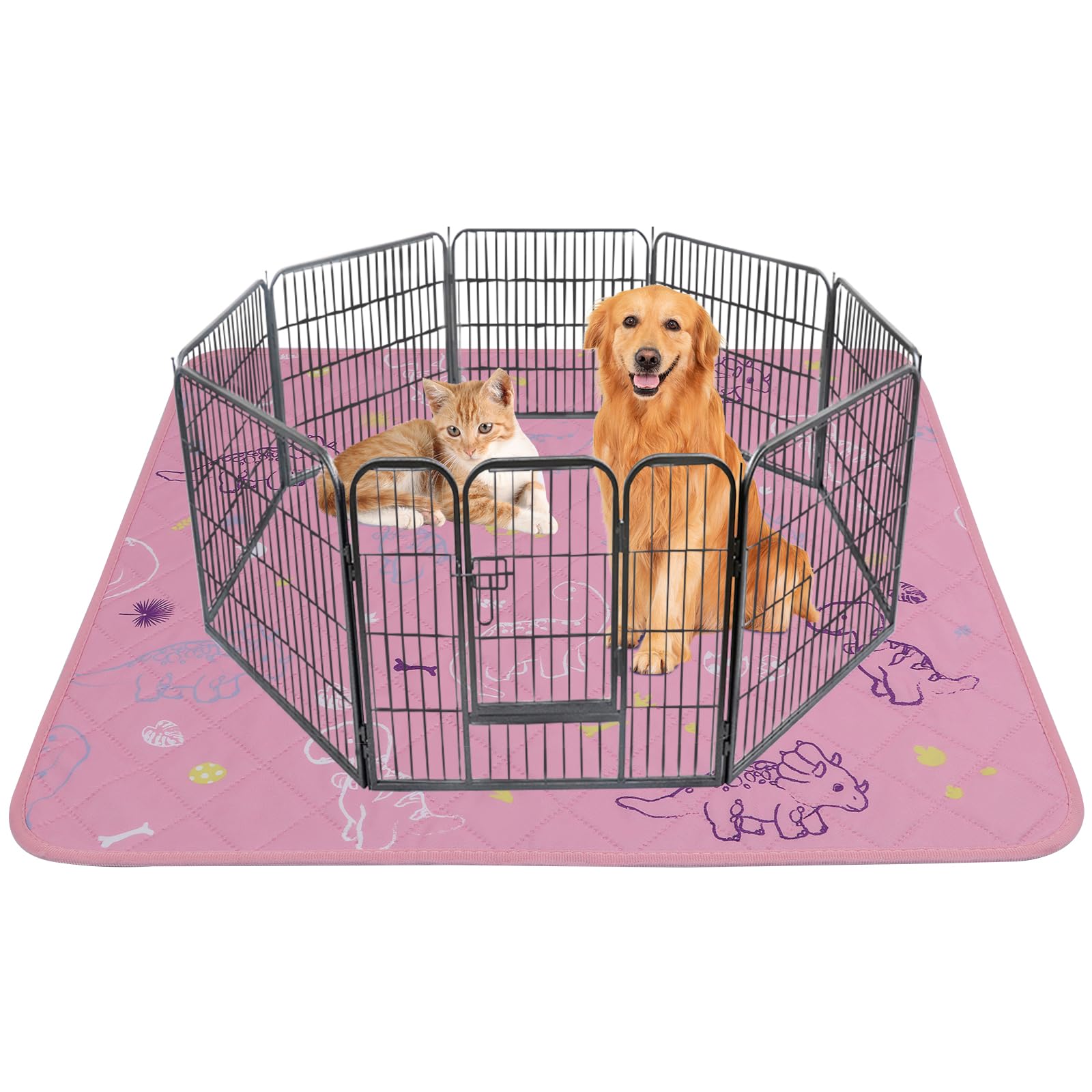 IEUUMLER Washable Pee Pads for Dogs, 1 Pack Non-Slip &amp; Waterproof Pack Whelping Pad, Reusable Washable Puppy Potty Training Pad with Fast Absorbent for Playpen EU007 (Pink Dinosaur, 63"X63"-1pcs)