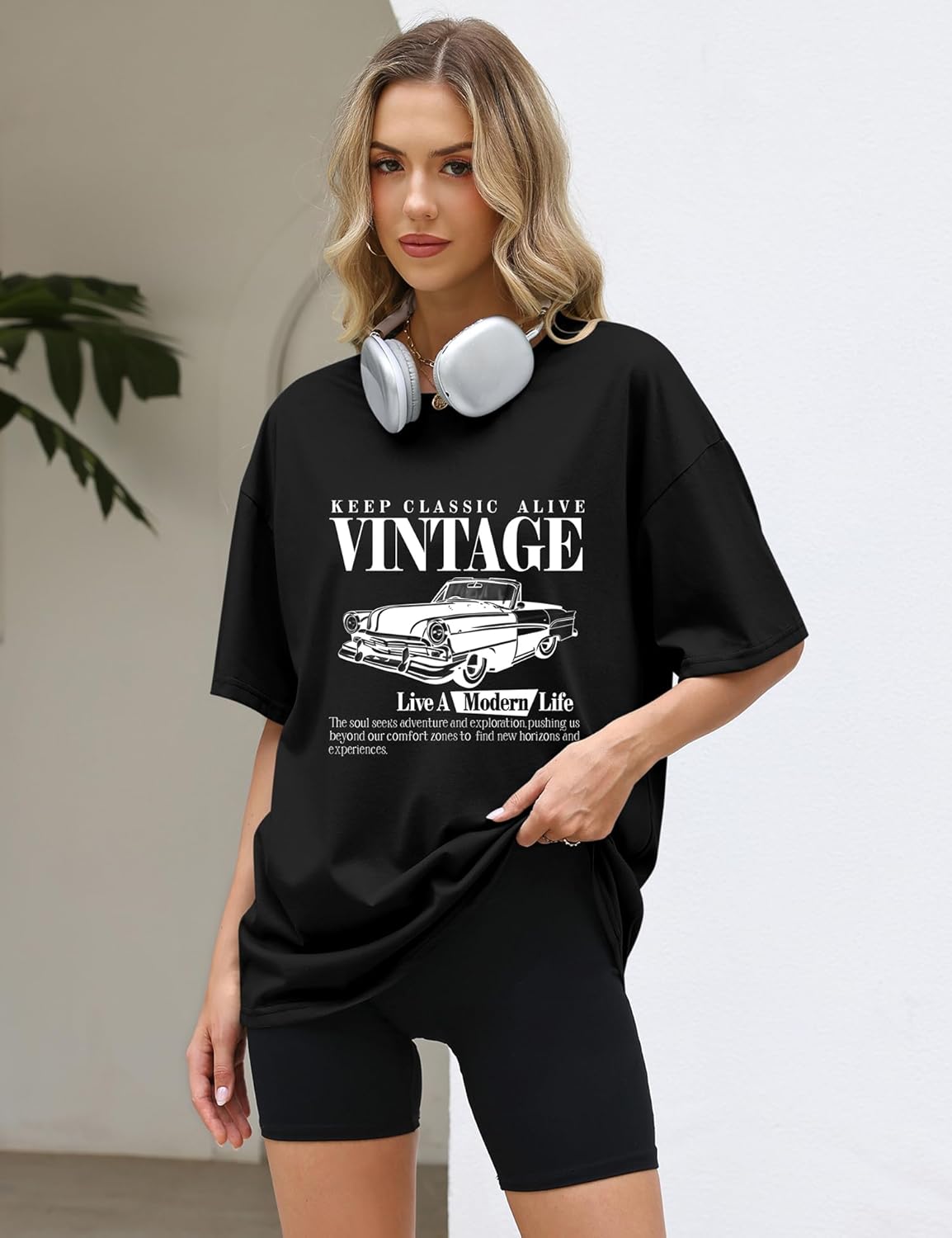 LOMON Oversized Graphic T Shirts for Women Short Sleeve Crewneck Summer Tops Loose Casual Basic Tees - Image 3
