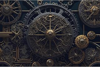 YongFoto Antique Steampunk Backdrop 5x3ft Retro Metal Gear Clocks Dials Industrial Mechanical Photography Background Nostalgia Party Banner Room Decor Photoshoot Wallpaper Photo Studio Props