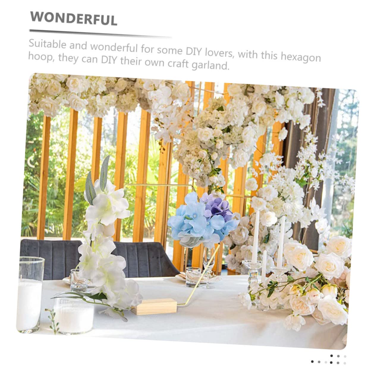 Sechseckige Metallkränze mit Holzsockel für Hochzeit | Gold, Selbstgemacht Bastelbedarf für Zuhause, 10 Stück im Paket, Passend für Dekorative Arrangements