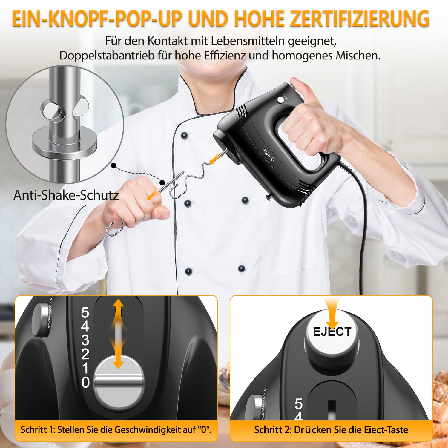 Elektrischer Handmixer Rosa - 5 Geschwindigkeiten Mit Schneebesen & Knethaken Für Backen