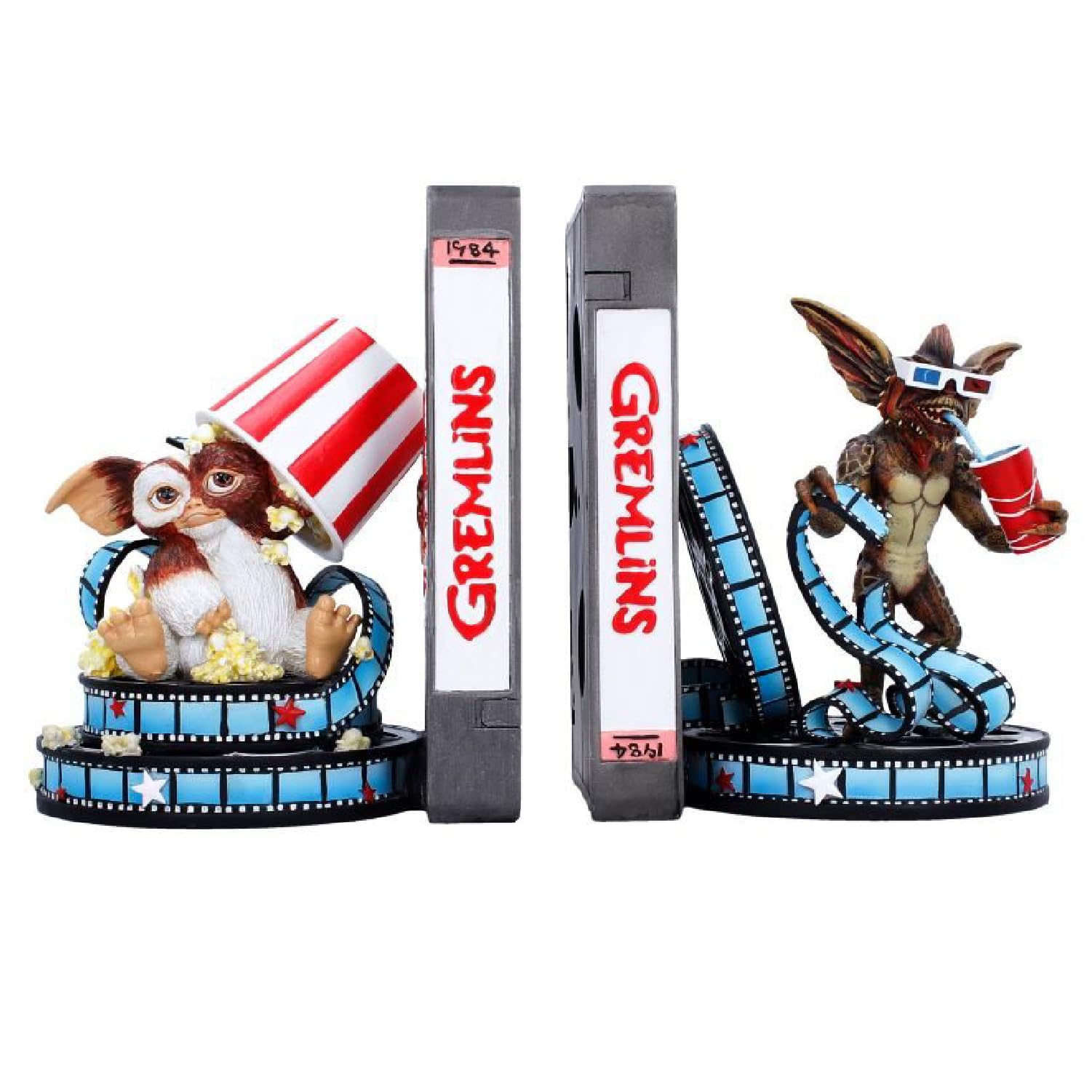 Sujetalibros Gremlins para decorar tu salón de cine con figuras de Gizmo y cinta VHS