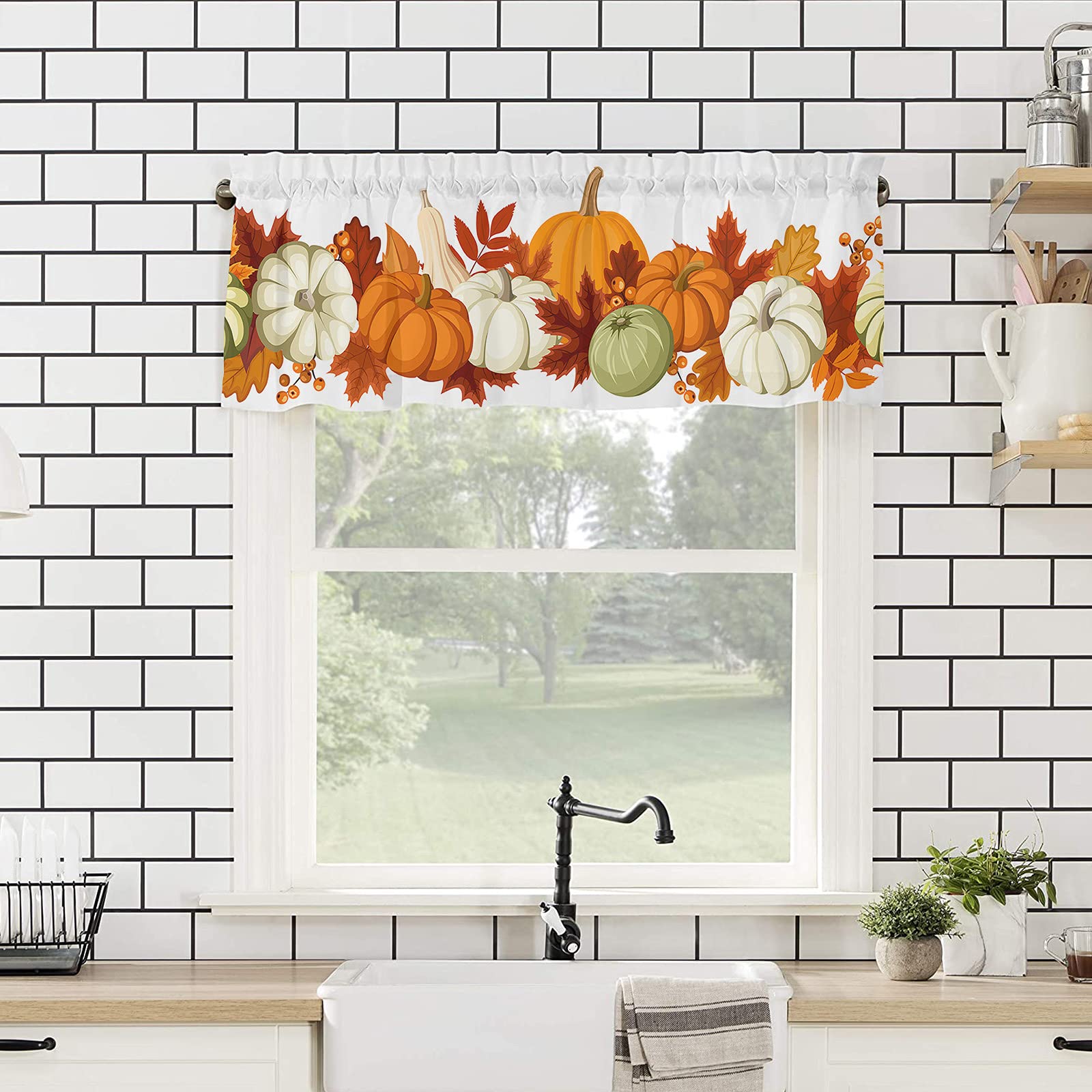 Herbst-Kürbis Vorhang Für Fenster – 137 X 46 Cm, Volant Mit Stangentasche Für Wohnzimmer, Bad Oder Café