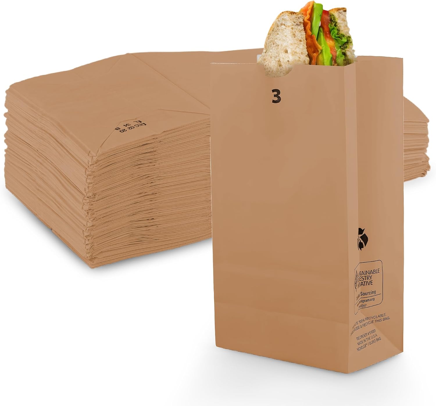 MT Products Kraft Paper Lunch Bags 3lb. - Disposable Paper Bags (Pack of 1000) - Made in the USA