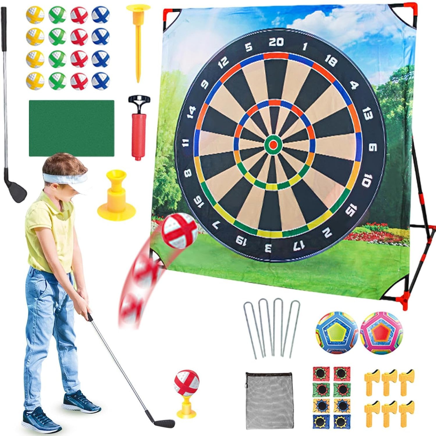 Golf Chipping Game - Training Mat Golf Chipping Game Kit - 4 in 1 Sports Trainer Golfing Equipment for Practice Indoor Golfers Outdoor Kids Teen Children Girls Adults
