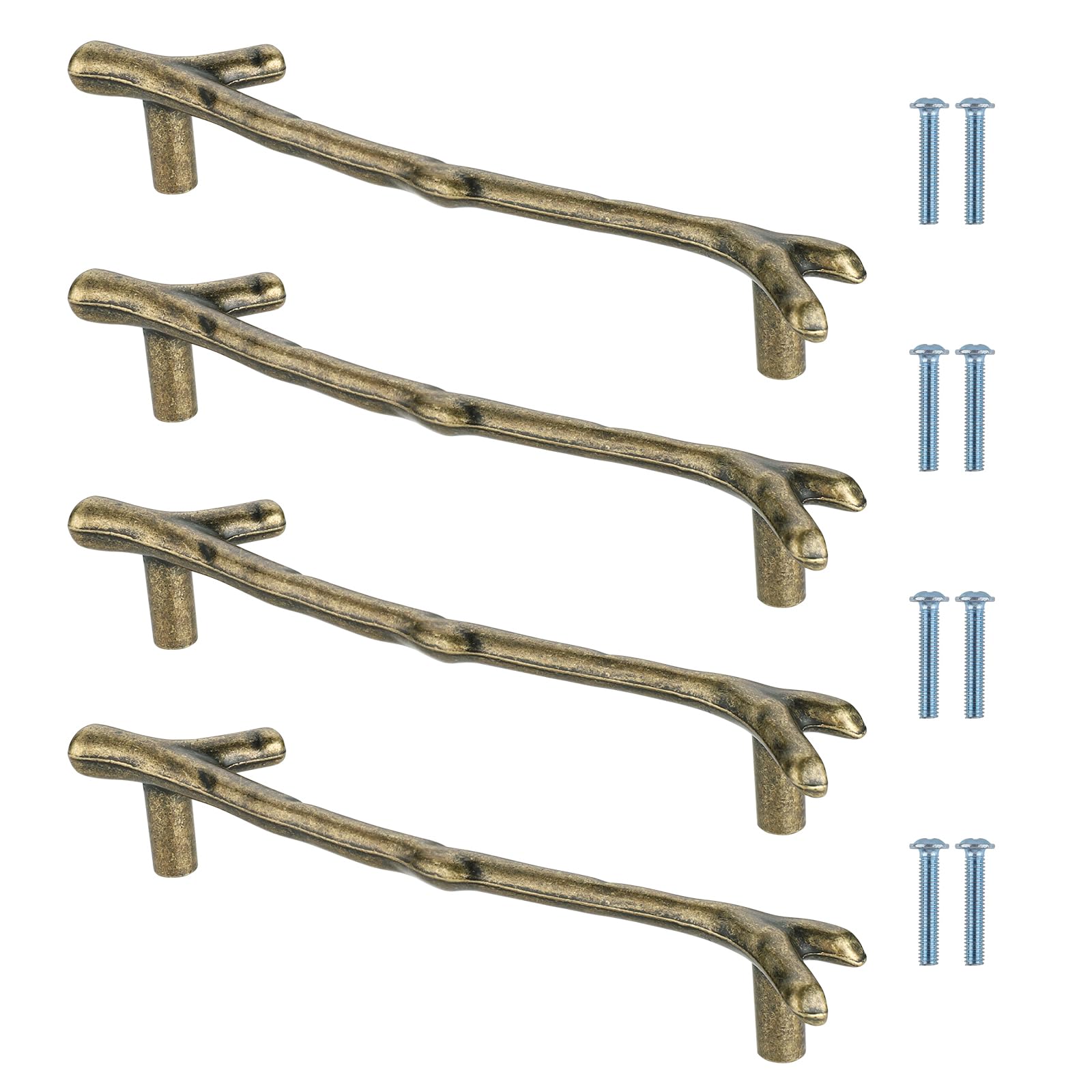 Luxeu Tree Branch Handles, 4 Pcs Tray Handles for Resin Tray, 128mm Hole Center, Antique Tree Branch Pulls, Stainless Steel, with Screws, for Home Decoration (Bronze)