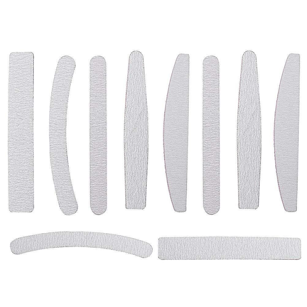 kuou 10 Pcs in 5 Shapes Nail Files Set, Professional Double Sided Emery Board Grit for Natural Artificial Nails block in Salon Home Use