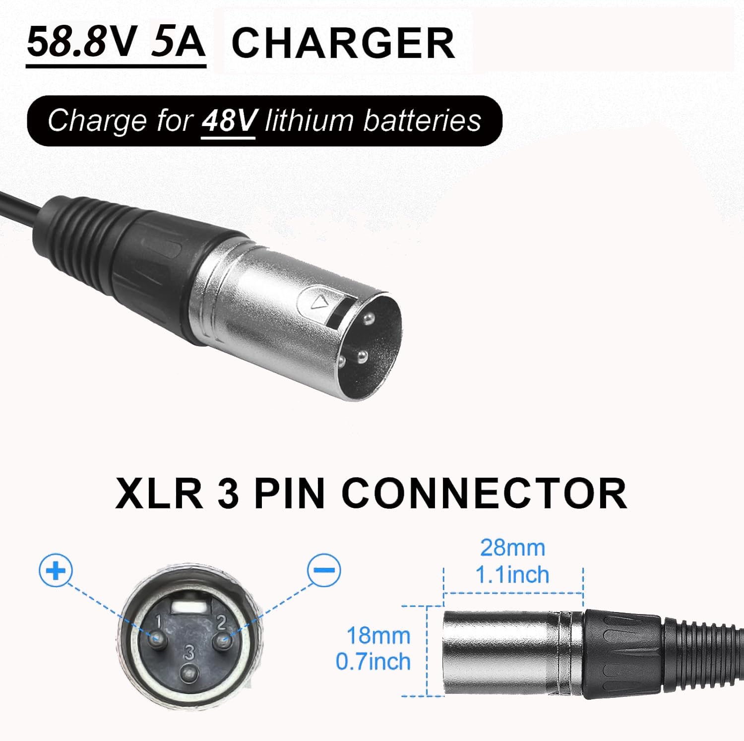 QDD Cargador de batería Li-ION de 58.8 V 5 A con múltiples medidas de protección de seguridad, adecuado para 14S 52 V batería Li-ION, cargador inteligente