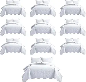 IR Imperial Rooms 10 Pack Queen Quilt Bedding Set (90" x 96") - Bulk Wholesale for Hotels, Guest Bedroom & Airbnbs - Lightweight Microfiber Reversible Floral Embossed Quilts Bedspreads (White)