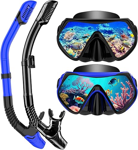 Miniatura 10 de Equipo de esnórquel para adultos, conjunto de esnórquel máscara de buceo con tubo seco superior, gafas de natación para adultos con cubierta nasal,