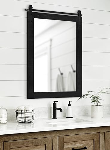 Miniatura 4 de Kate and Laurel Cates - Espejo de pared rústico, 24 x 38 pulgadas, negro, decoración de pared de granja envejecida con diseño de puerta de granero