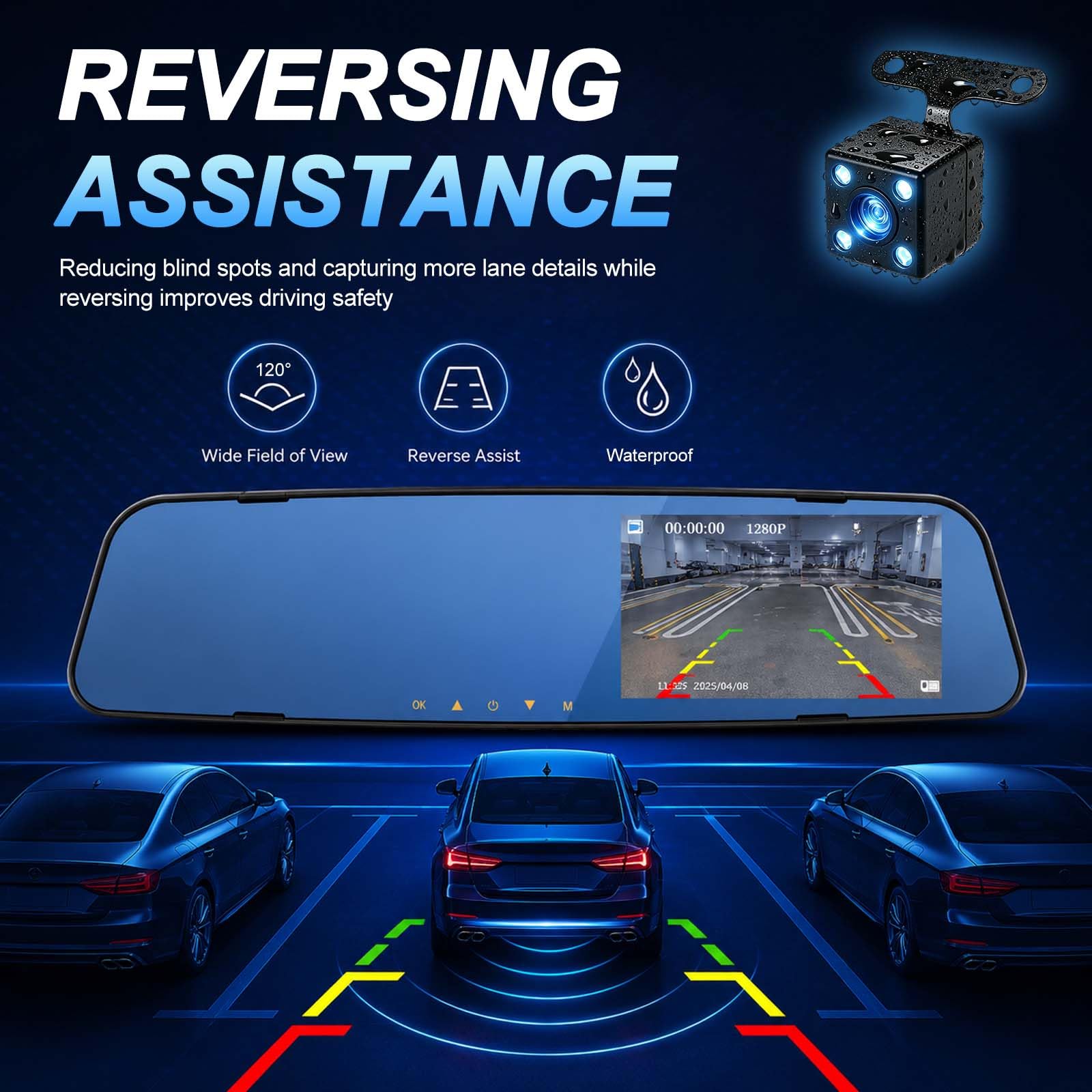 NHOPEEW Dashcam lusterko 4,5" 1080P Ant-Post, karta 64 GB w zestawie