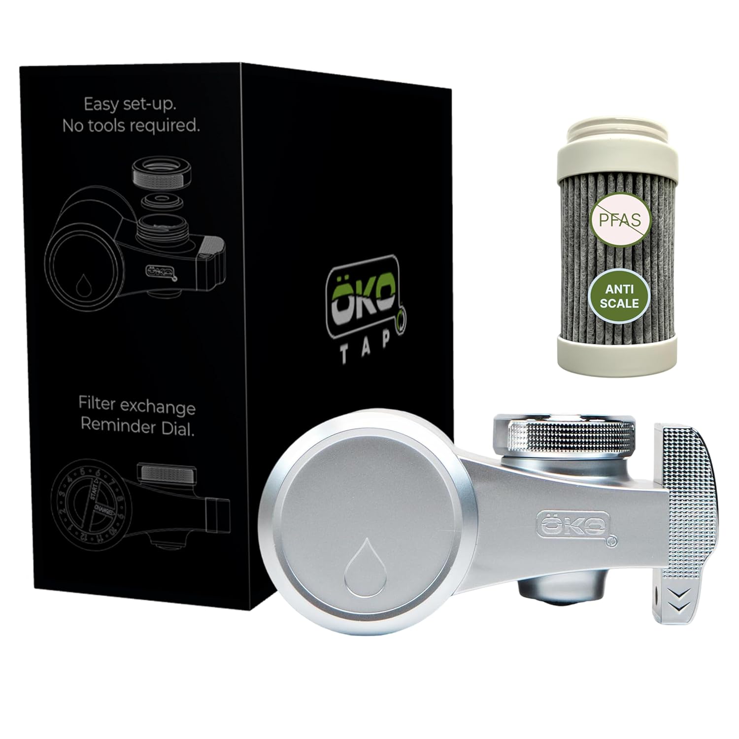 ÖKO H2O Two Stage Tap Purifier Faucet Filter with Advanced Electro-Adsorption Filtration, Easy Attach to Most Standard Faucets for Home, Kitchen & Cooking, Long Lasting 200 Gallon Filter