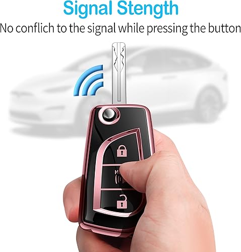 Miniatura 5 de Tukellen Funda especial para llavero de Toyota, funda de TPU suave especial compatible con Fortuner Tundra Camry RAV4 Highlander Challenger (rosa, 3