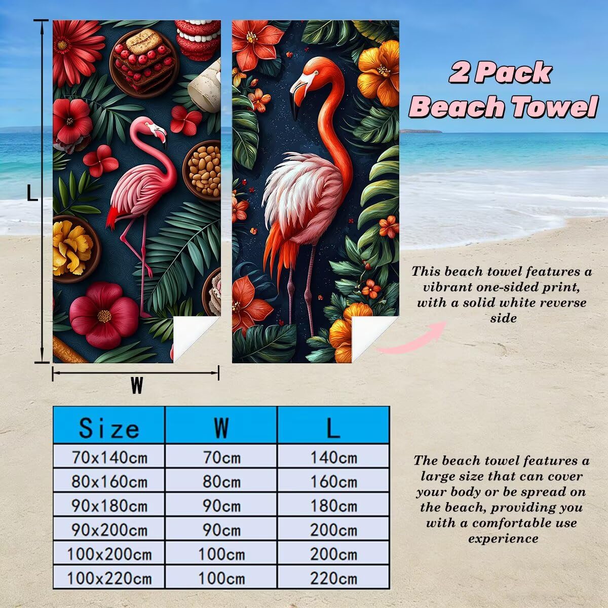 Telo Mare Grande 90x200 cm 2 Pezzi, Antisabbia Telo Mare Microfibra Fenicotteri, Asciugatura Rapida Asciugamano Microfibra, Asciugamani Palestra Donna Uomo, Leggero Teli Doccia Accessori Viaggio -4206
