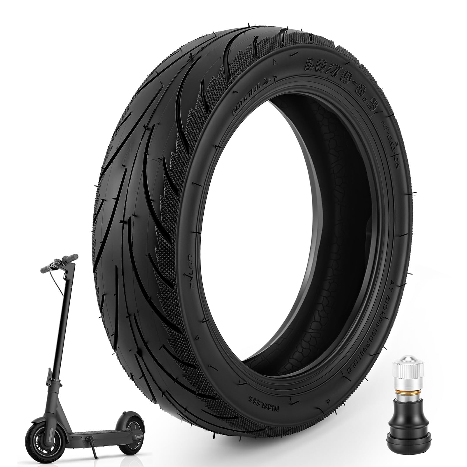 60/70-6.5 Vacuum Tyre, Tubeless Scooter Tyre with Air Valve, 8 Inch Self-Repairing Replacement Tire for Electric Scooter