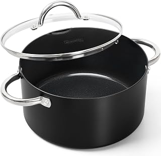 MICHELANGELO Stock Pot with Lid, Nonstick Cooking Pot, 5 Quart Soup Pot with Lid, Non Stick Pots with Stainless Steel Handle, Induction Compatible, Black