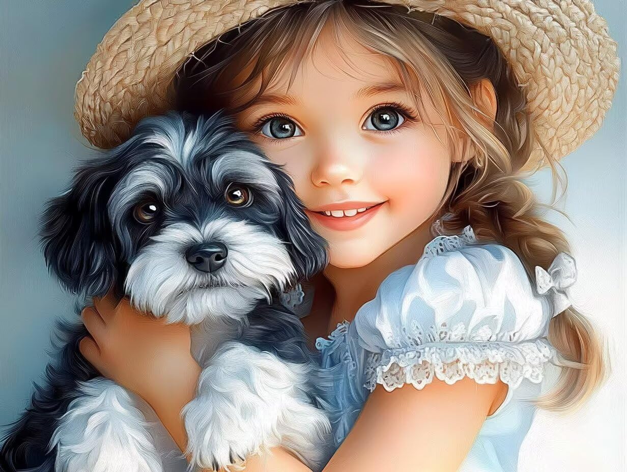 Mädchen Diamond Painting Groß XXL 70x90cm für Bastelset Kinder ab 6 Jahre, 5D Diamond Painting Hund, DIY Full Diamant Bilder Erwachsene, Daiments Stickerei für Zuhause Festival Deko Geschenke C4-227
