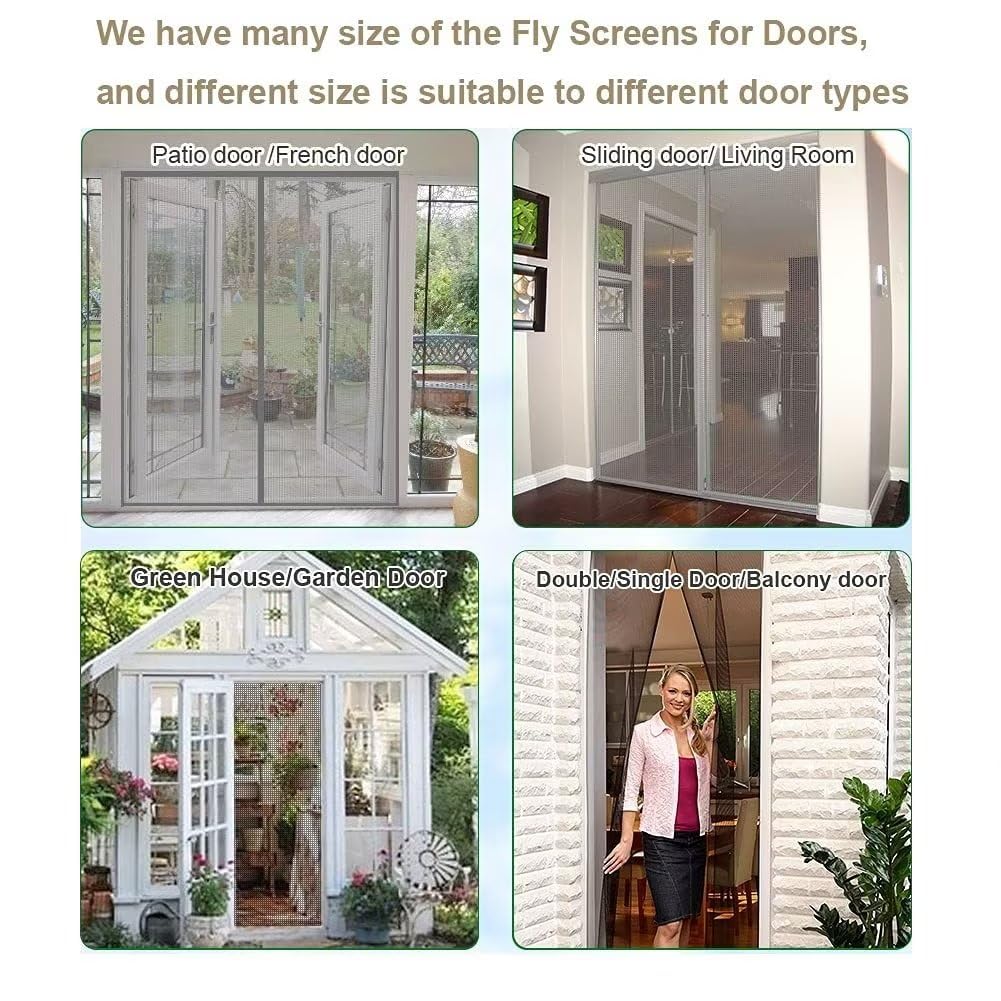 Mosquitera Puerta Magnetica de Fibra de Vidrio 175x205cm, Negro | Reforzada Malla Cortina para Puertas Balcón, Antimosquitos, Cierre Automático, con Imanes, con 4cm y 2cm Cinta Adhesiva