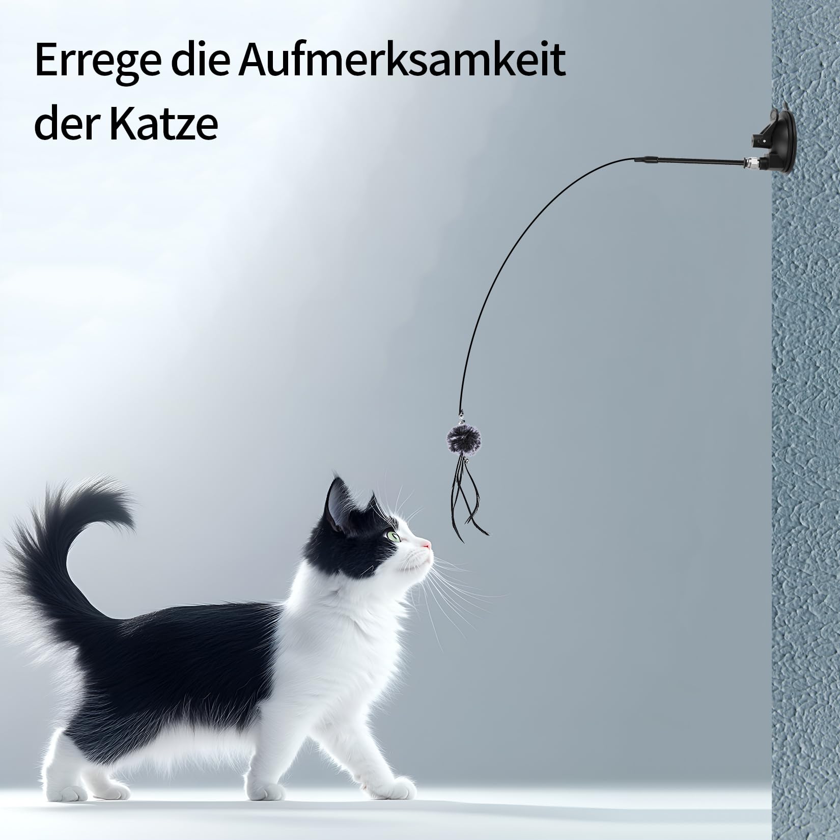 2 Piece Interactive Cat Feather Wand With Suction Cup and 3 Refill Flying Bird Toys for Indoor Cats and Kittens - Image 4