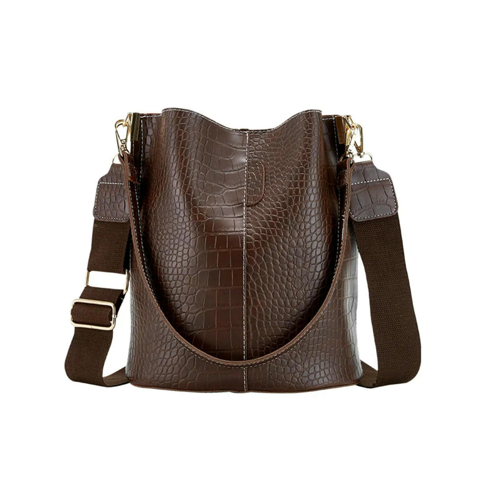 Fryloo Women's Coffee Bag ’S Leather Crossbody Bucket – Large-Capacity Patchwork Crocodile Pattern Shoulder Messenger Handbag