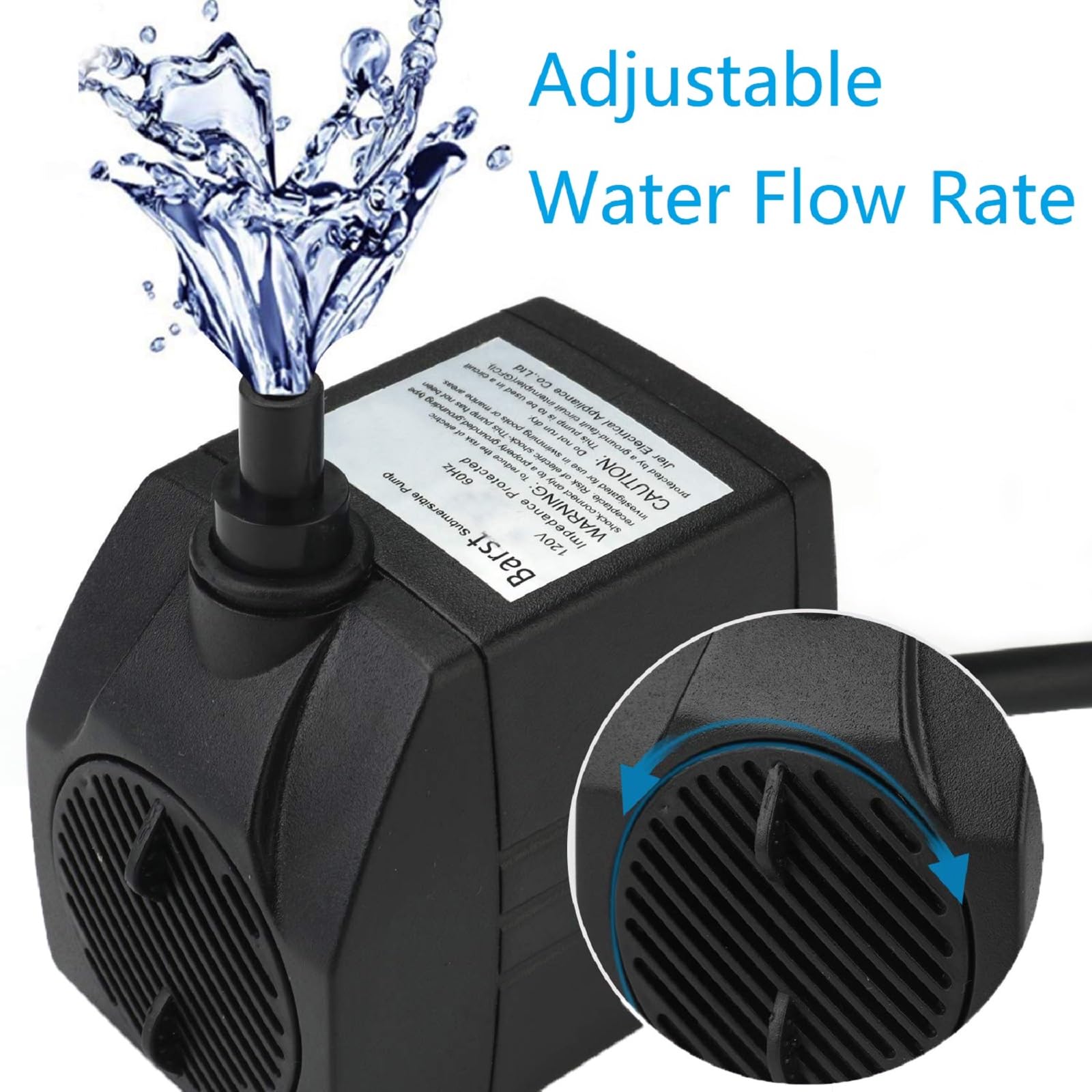BARST Bomba de agua sumergible de 1500 l/h, bomba de acuario ultra silenciosa para fuentes, piscina, pecera, estanque, hidroponía, estatua con 4 ventosas Srtong, 3 boquillas (30 W, cable de
