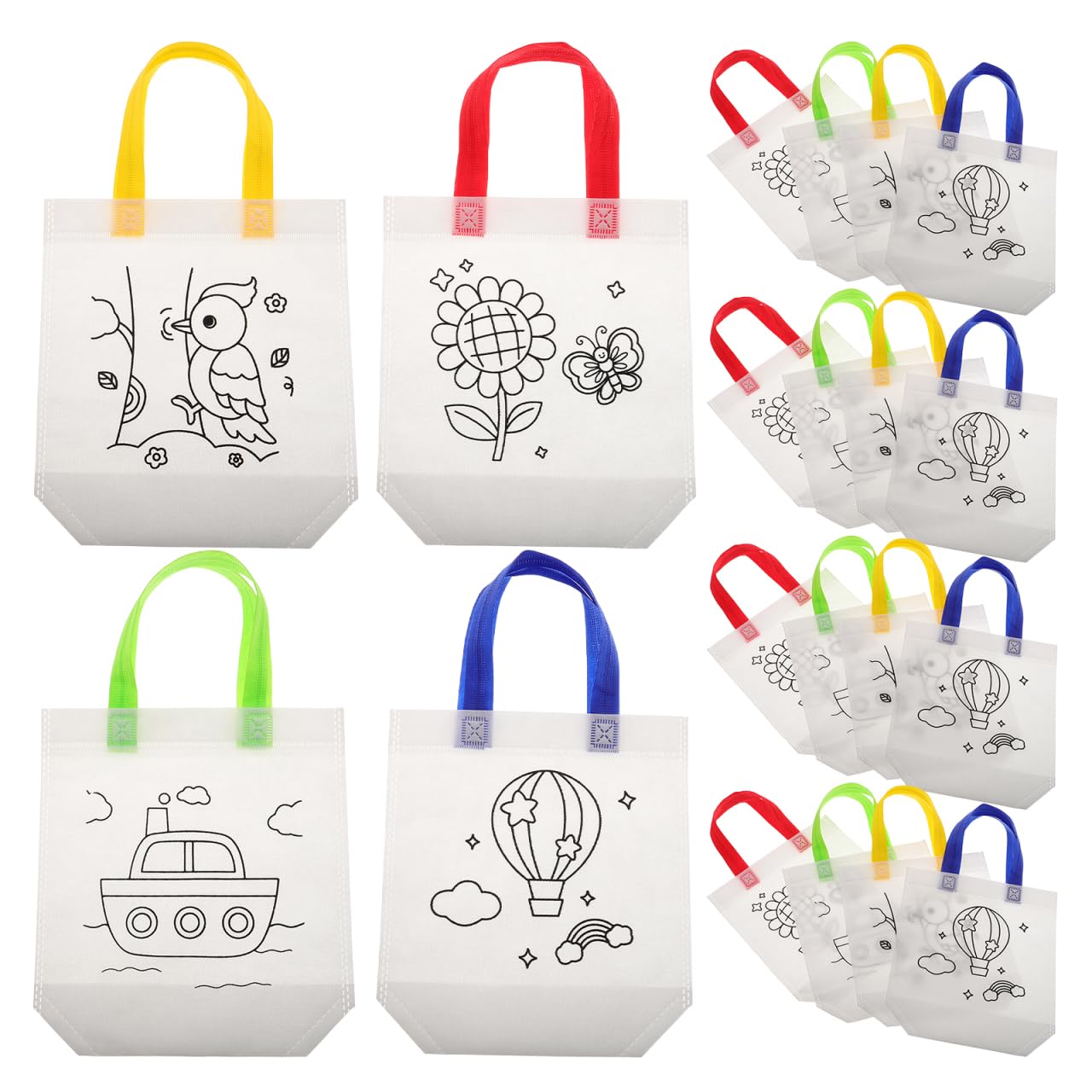 Garneck 20pcs Boys and Girls DIY Painting Tote Bag Non-Woven Cartoon Coloring Bag for Preschool Art Party Goodies for Boys and Girls