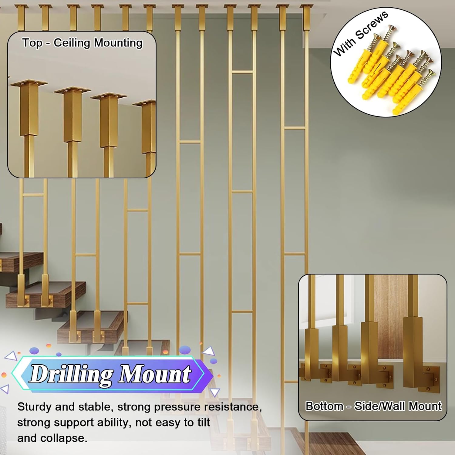 Customizable Indoor Stair Guardrail Column - Wall to Ceiling Transfer Pole with Two-Rows Metal Balustrade Spindles for Home, Hotel, Office, Kindergarten Remodeling (Black, 1ft/30cm)