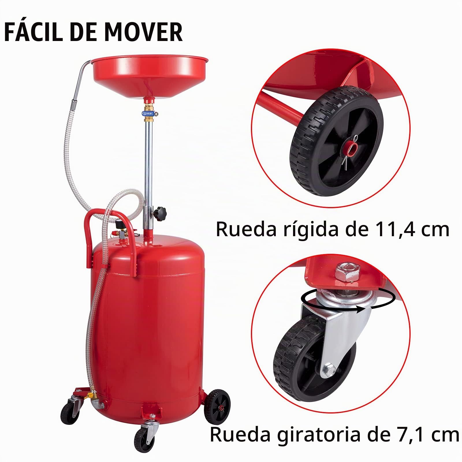 VEVOR Tanque de Drenaje de Aceite Usado 80 L Contenedor de Drenaje de Aceite portátil Drenaje Suave de Transferencia de Combustible Altura de Embudo Ajustable con Rueda para fácil extracción de Aceite