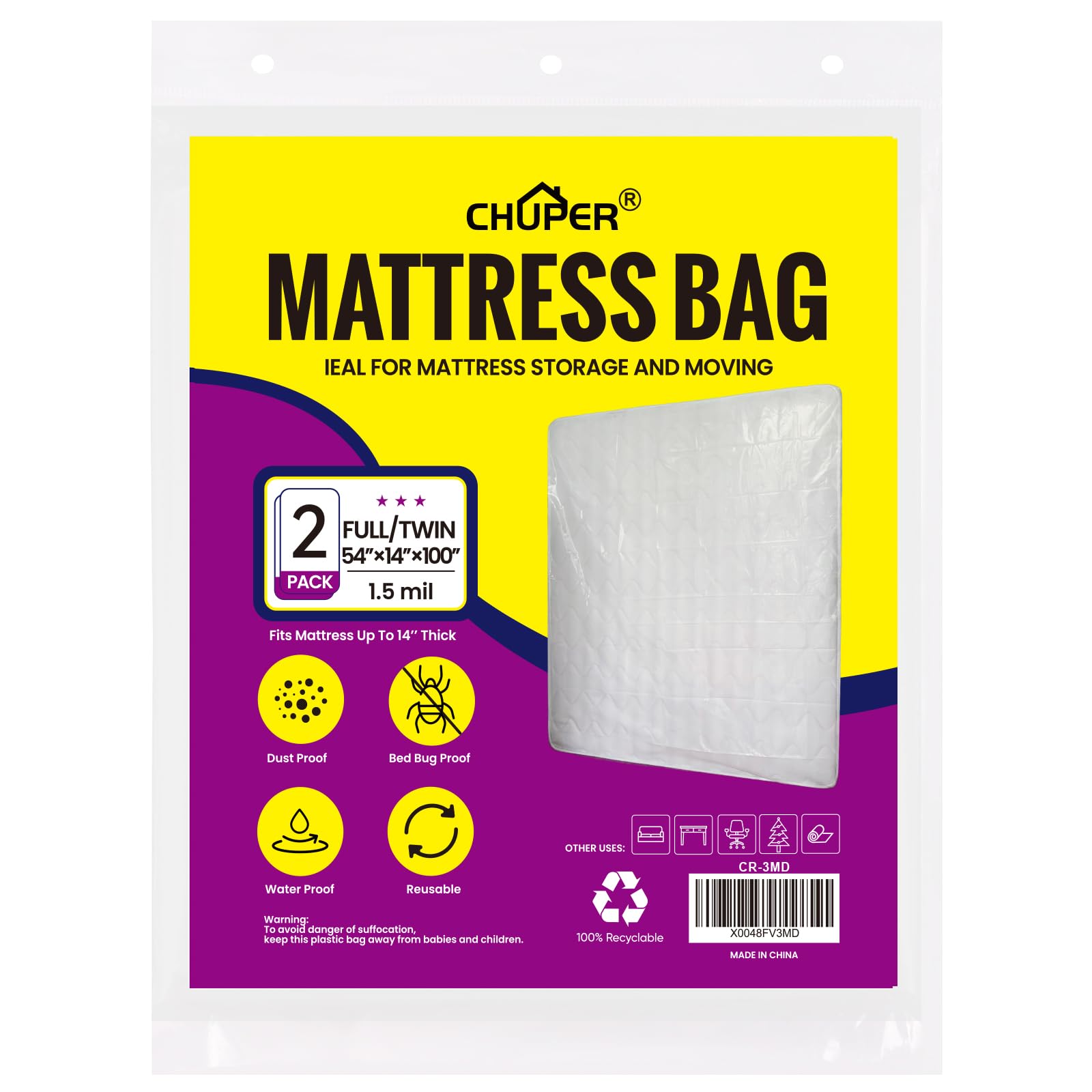 Bolsas de mudanza para almacenamiento y protector de colchón impermeable XL 8