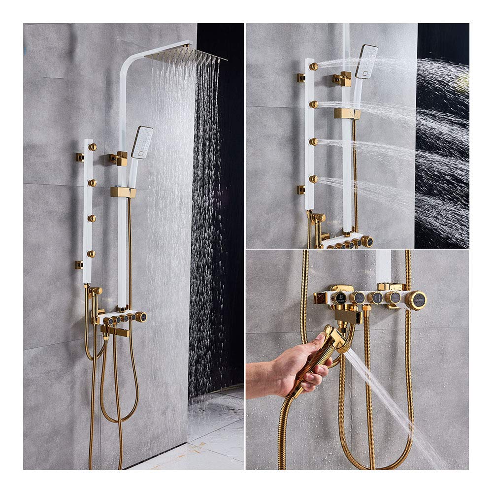 Grifo de Ducha de Lujo Cromado Negro, Mezclador de latón con rociador de bidé, chorros Laterales de SPA, Ducha, caño Giratorio para bañera, Ducha de baño, Blanco Dorado, grifos Dom