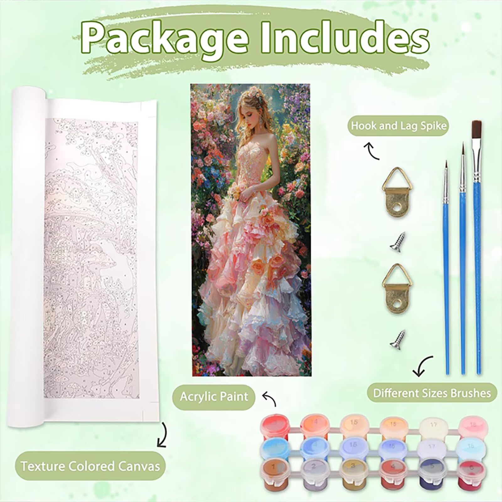 Malen Nach Zahlen 50x150cm Leinwand Farbiges Kleid Malen Nach Zahlen Erwachsene mit Ohne Rahmen, DIY Kreativ Set für Erwachsene mit Pinseln und Acrylfarbe, Zimmer Deko Frau Landschaft Geschenk, P0M758