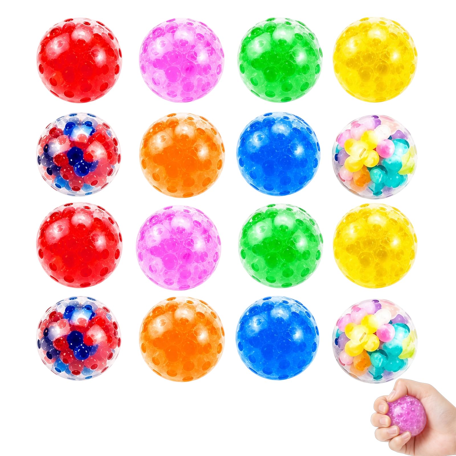 16 Pcs Squishy Stress Balls,Squishy Balls for Sensory Relief, Fidget Toys for Anxiety Management, Portable Stress Balls for Classroom and Office Use, 3.5 cm Squishy Ball Set