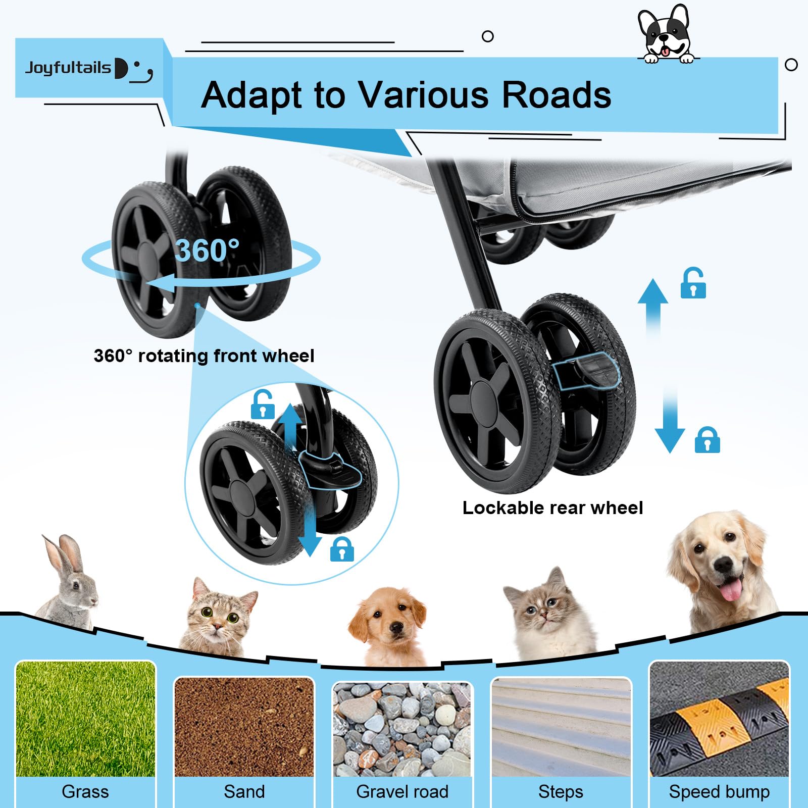 Hundebuggy Faltbar, Hundewagen Haustier Kinderwagen Hundebox Klappbar, Haustiere Buggy Geeignet für kleine Hunde und Katzen unter 20 kg (Grau)