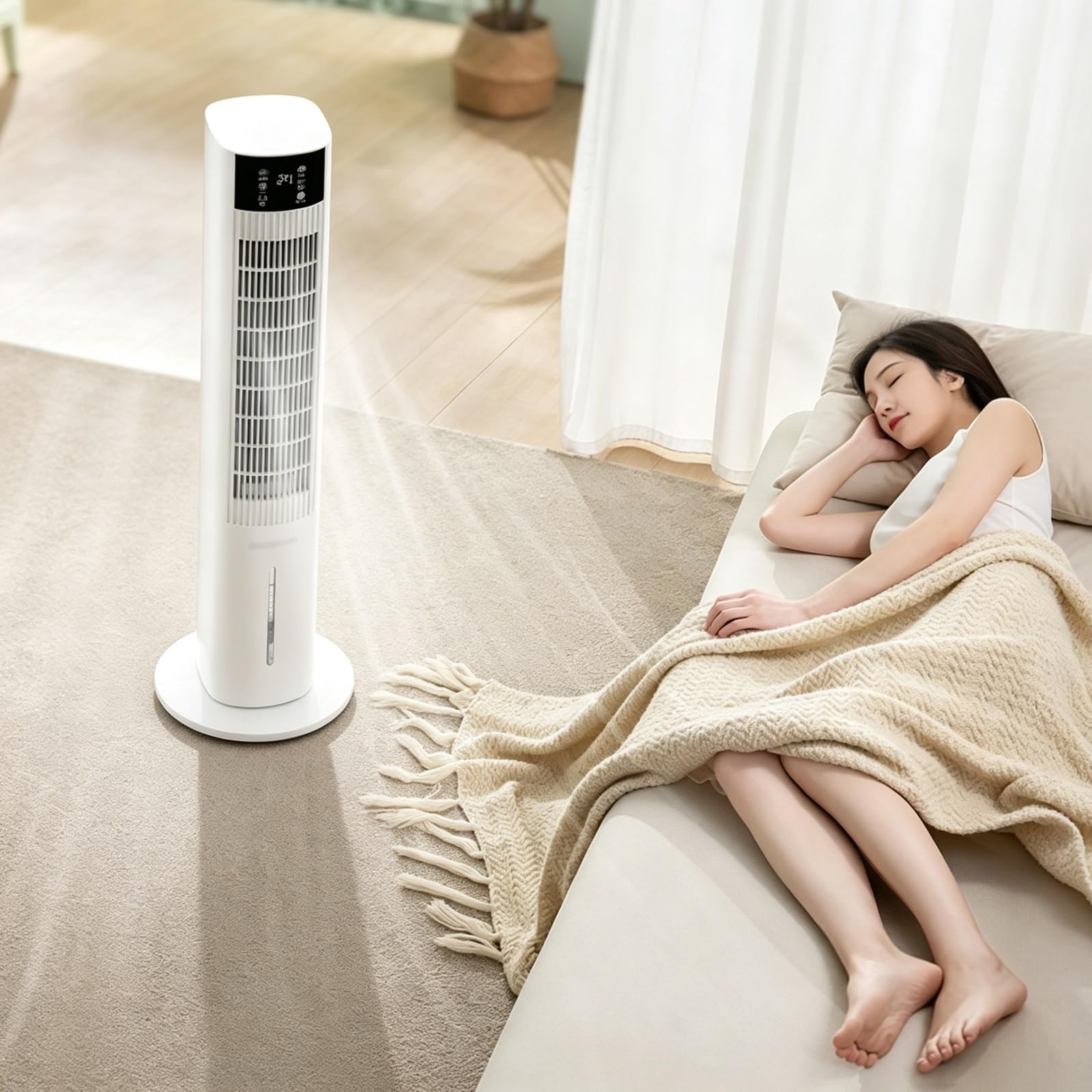 98cm Ventilatore a Torre Portatile Raffreddamento Ad Acqua | Serbatoio da 3,5 Litri, Timer 24 Ore, 3 Velocità, 65 W Ventilatore Silenzioso, per Soggiorno, Casa e Ufficio