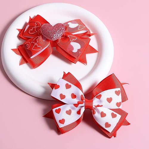 Miniatura 6 de SUPCLIPS Pinzas para el cabello para el día de San Valentín, hechas a mano, grandes con lazo, para mujeres y niñas, con patrón de corazón,