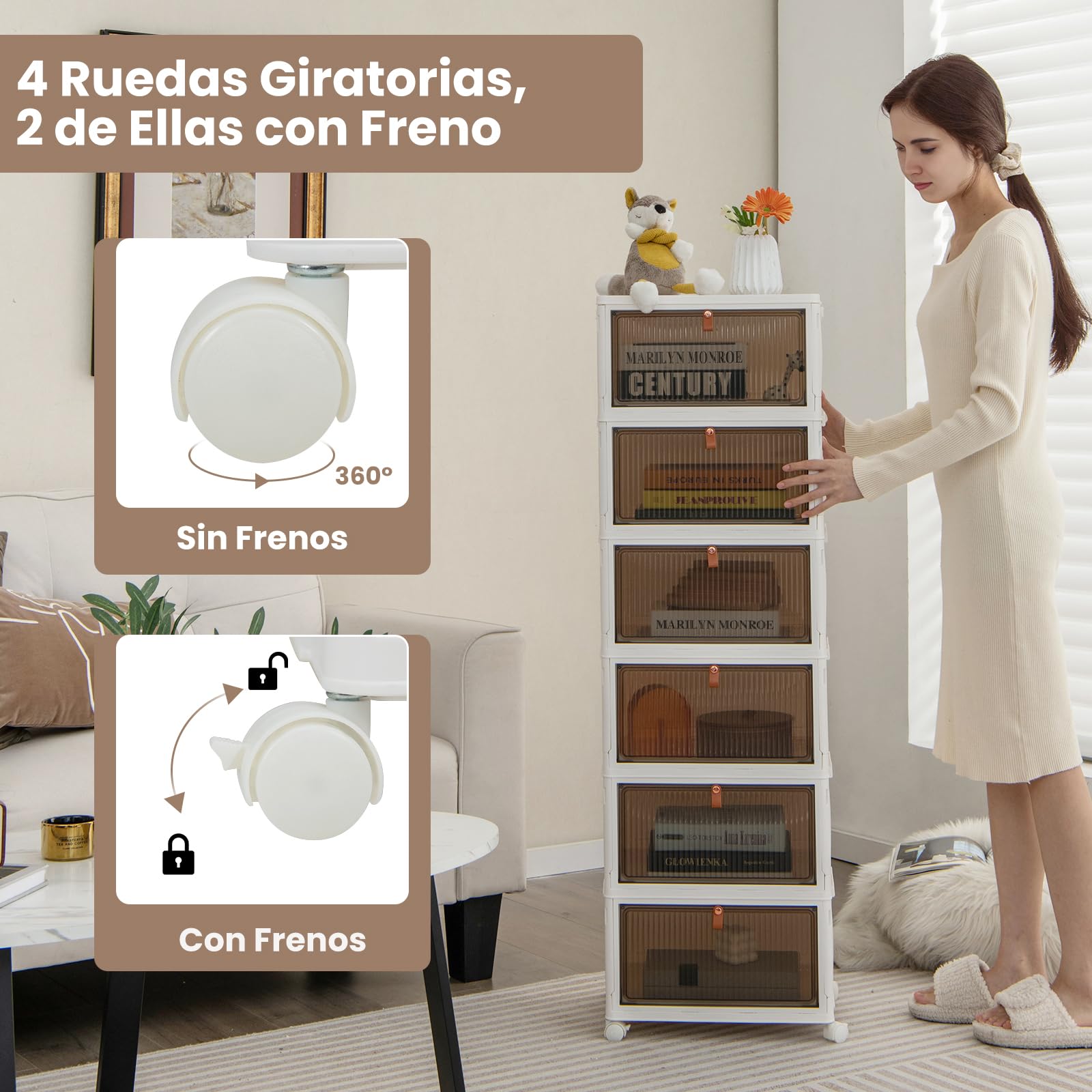 COSTWAY Cajas para Zapatos Plegable de 3/4/6 Niveles, Cajas Almacenaje Zapatos con Puertas Magnéticas Transparentes/Ruedas Universales Bloqueables, Caja Zapatero Plástica (6 niveles)