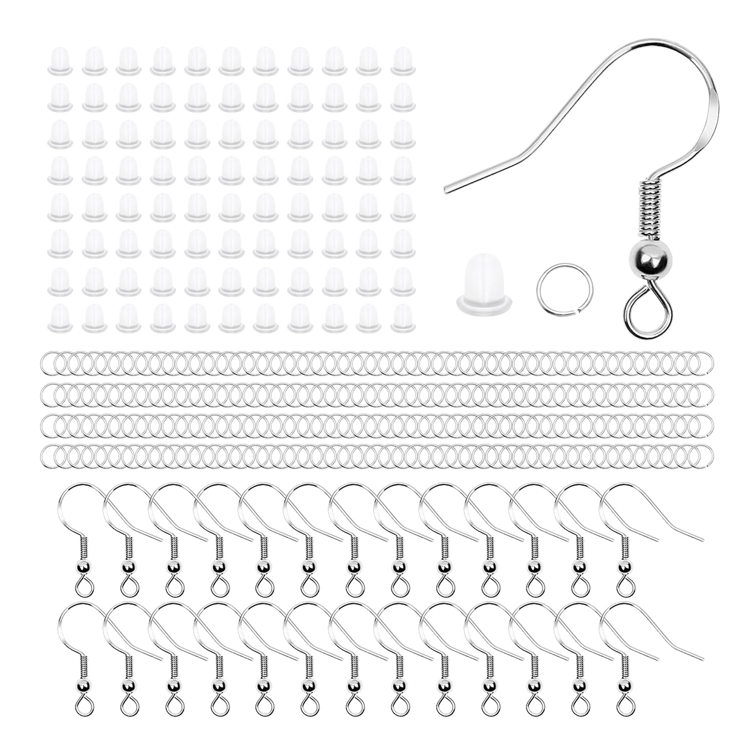 Rumyve Earring Making Supplies Kit 925 Silver Allergy Proof,300 Earring Making Supplies Kit,Hypoallergenic Ear String Hook DIY Jewelry Custom Made(Sliver